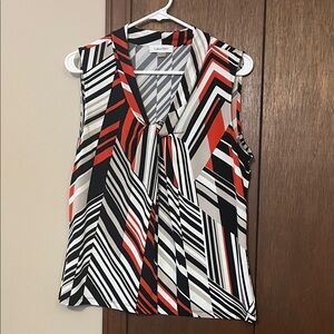 Calvin Klein Geometric Sleeveless Blouse - Red, Black, White Large